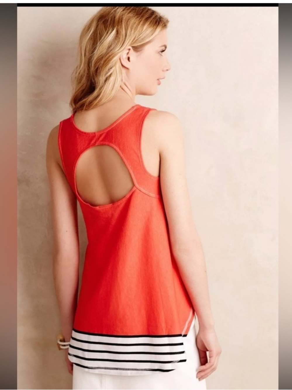 Deletta Anthropologie Orange Tank with Striped Hem